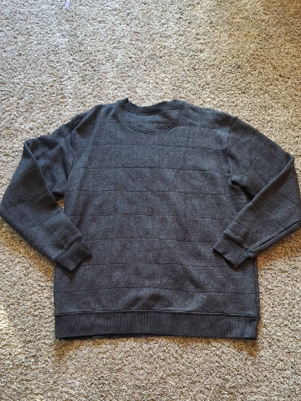 Columbia Men's Dark Gray Crewneck Sweater with Subtle Stripe - Picture 6 of 7